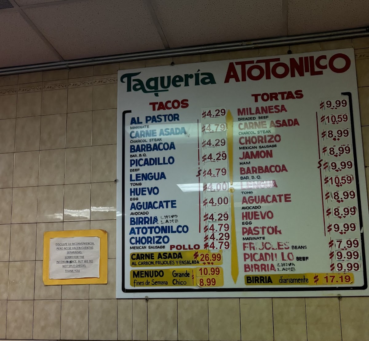 Atotonilco Taqueria Menu - Image 1
